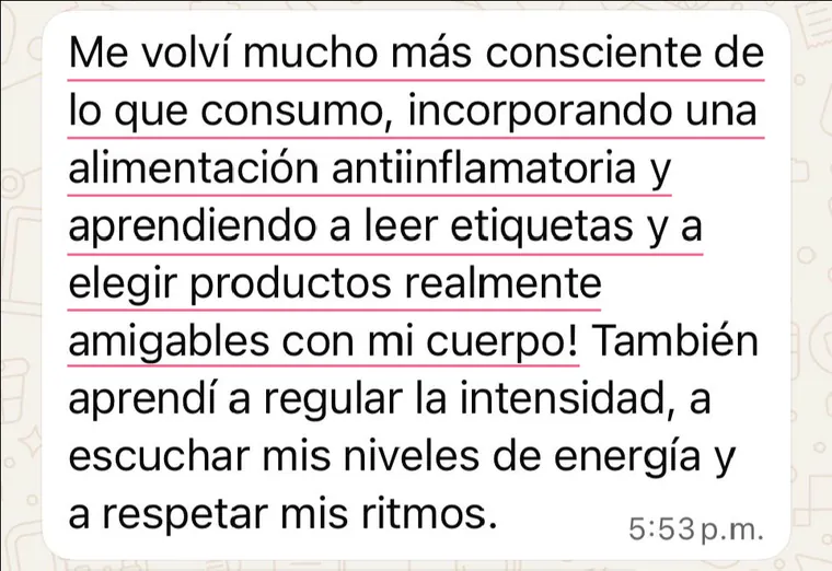 Testimonio de alumna por WhatsApp