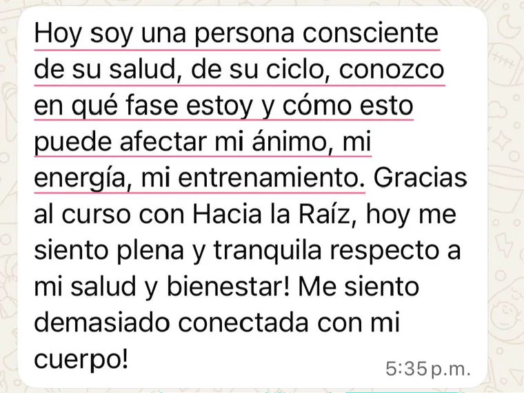 Testimonio de alumna por WhatsApp